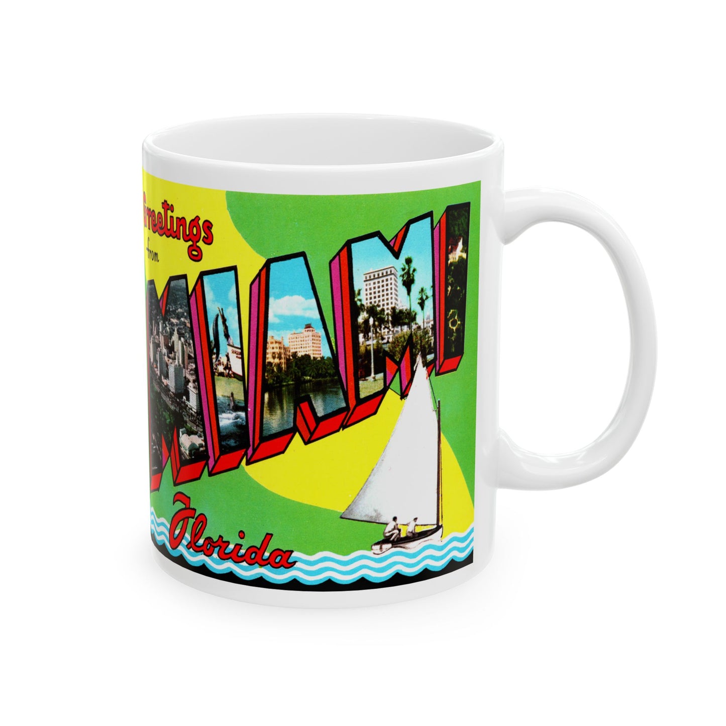 Memebly Retro 1950s Greetings from Miami FL Florida  Coffee Mug