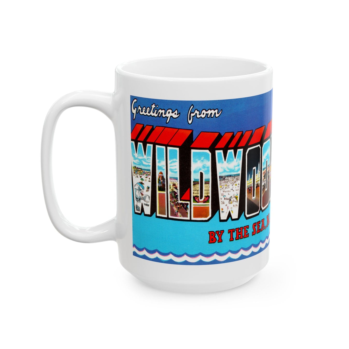 Memebly Retro Greetings from Wildwood by the Sea NJ New Jersey Coffee Mug