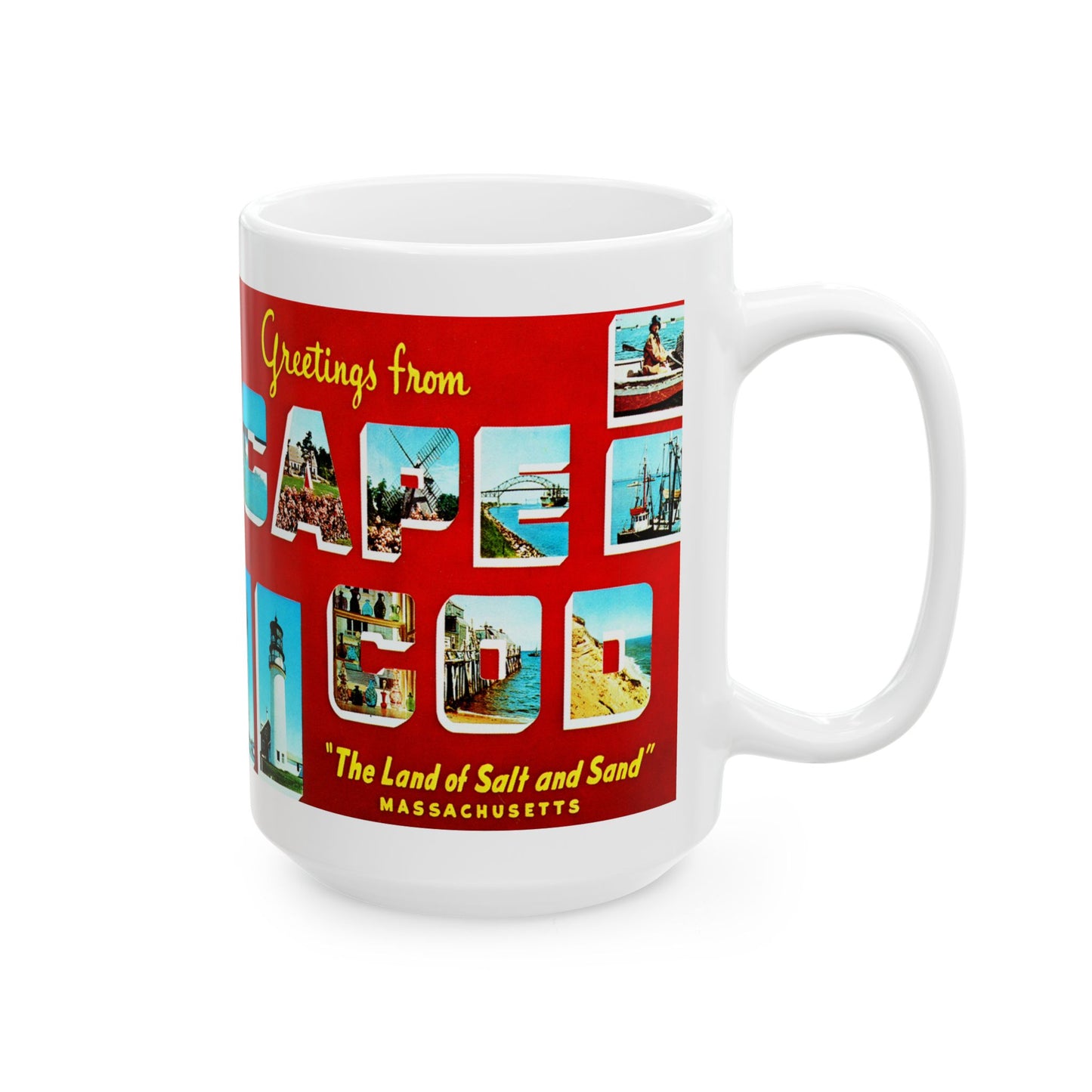 Memebly Retro 1950s Greetings from Cape Cod MA Massachusetts Coffee Mug