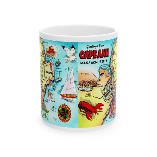 Memebly Colorful Vintage Greetings from Cape Ann Massachusetts Map Coffee Mug