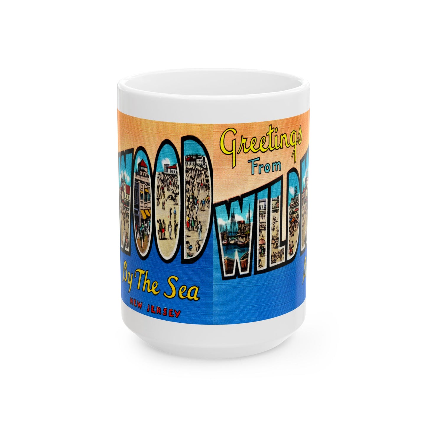 Memebly Scenic Colorful Greetings from Wildwood by the Sea NJ New Jersey Coffee Mug