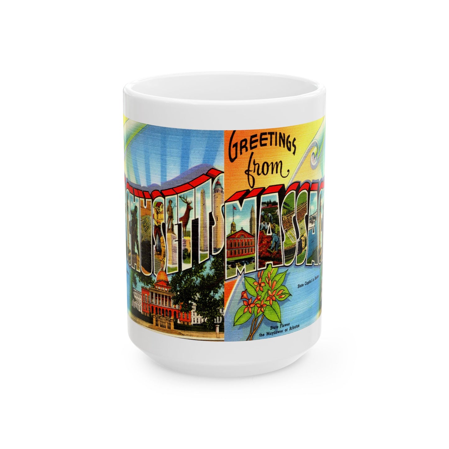 Memebly Vintage Greetings from Massachusetts MA Coffee Mug