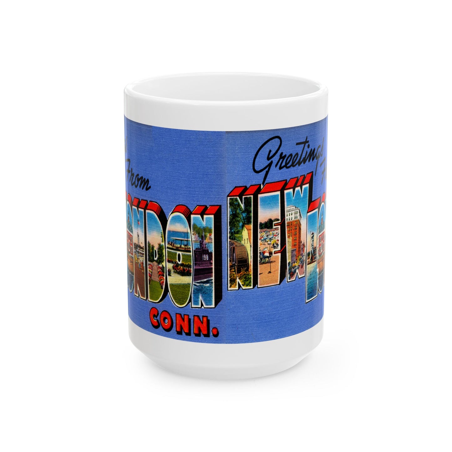 Memebly Vintage Greetings from New London CT Connecticut Coffee Mug