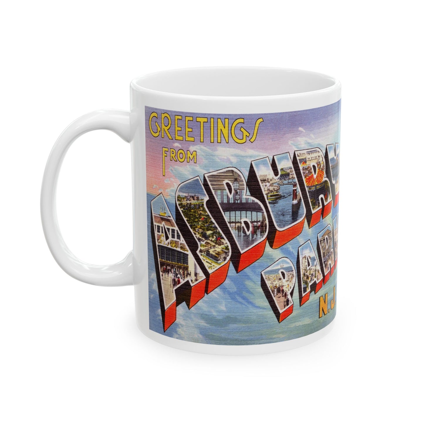 Memebly Vintage Waves Greetings from Asbury Park NJ New Jersey Coffee Mug