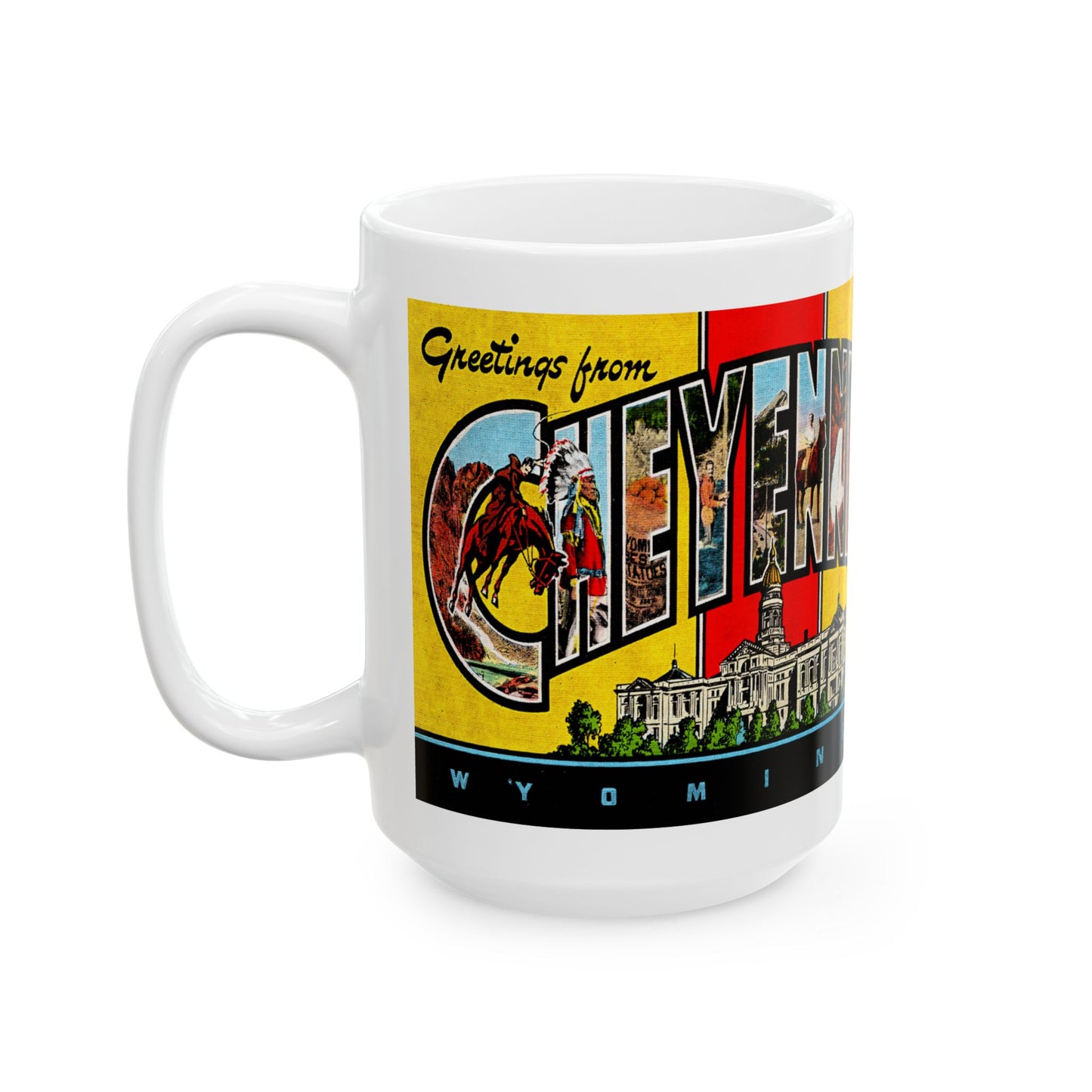 Memebly Vintage Greetings from Cheyenne WY Wyoming Coffee Mug