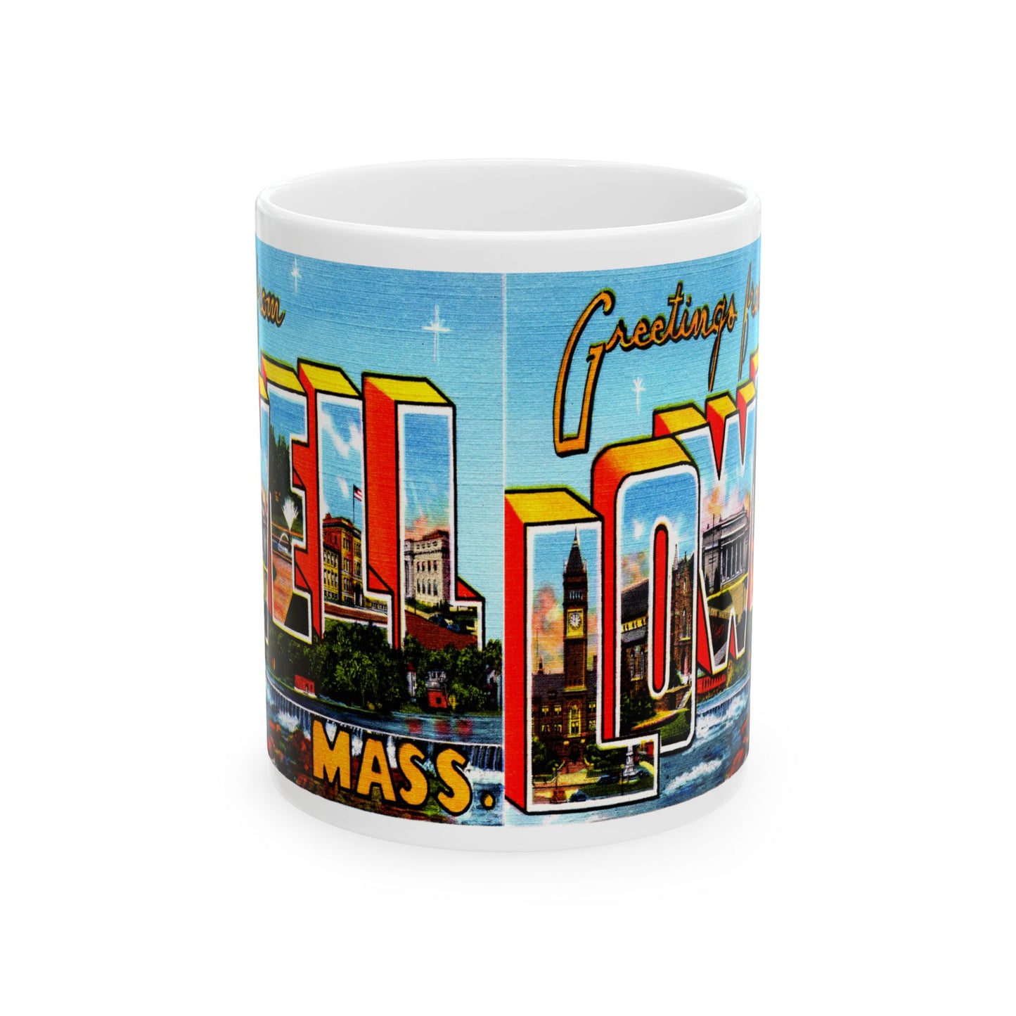 Memebly Vintage Greetings from Lowell MA Massachusetts Coffee Mug