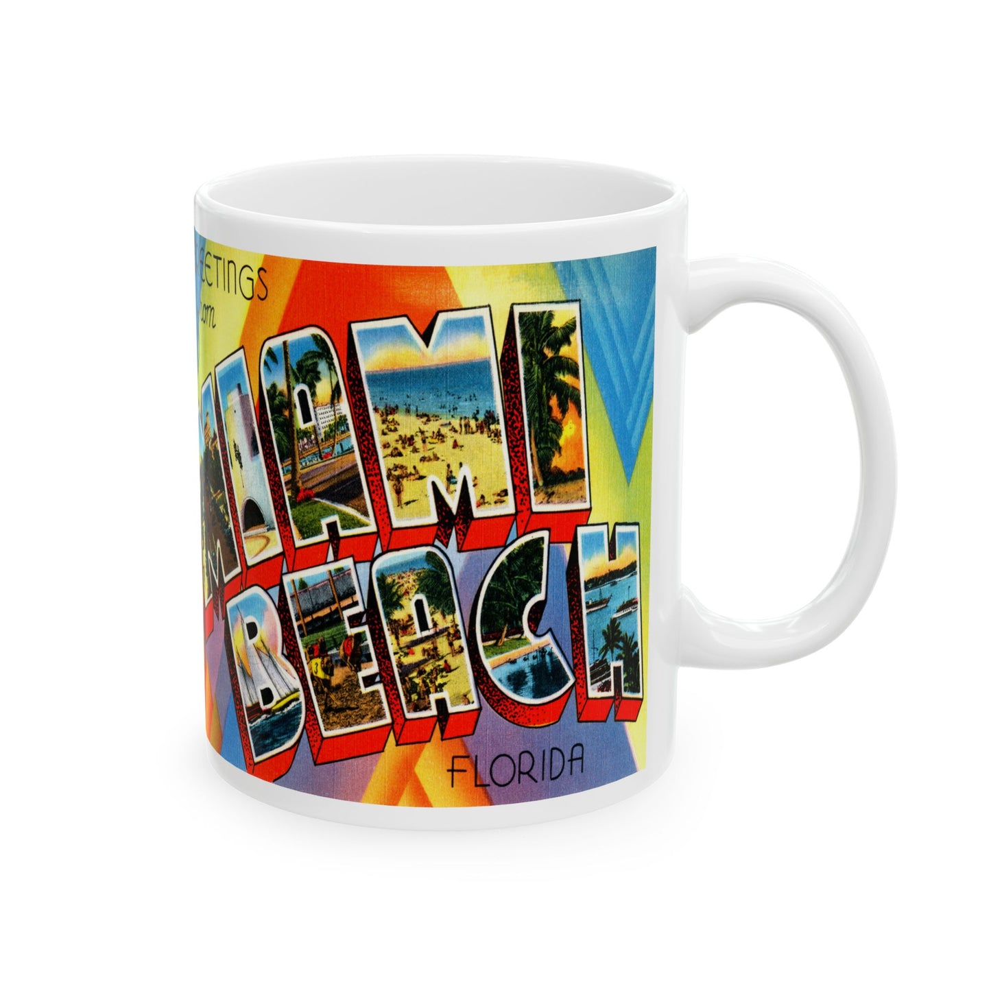 Memebly Colorful Greetings from Miami Beach FL Florida Coffee Mug