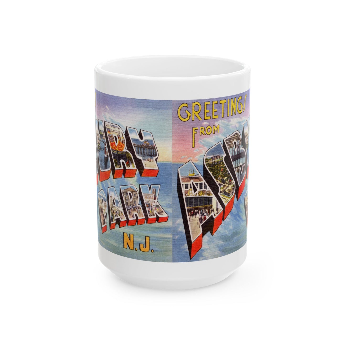 Memebly Vintage Waves Greetings from Asbury Park NJ New Jersey Coffee Mug