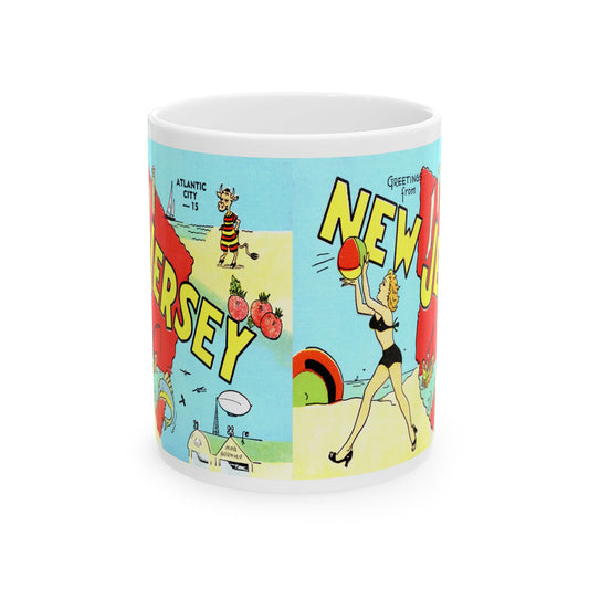 Memebly Colorful Vintage Cartoon Greetings from New Jersey NJ Coffee Mug