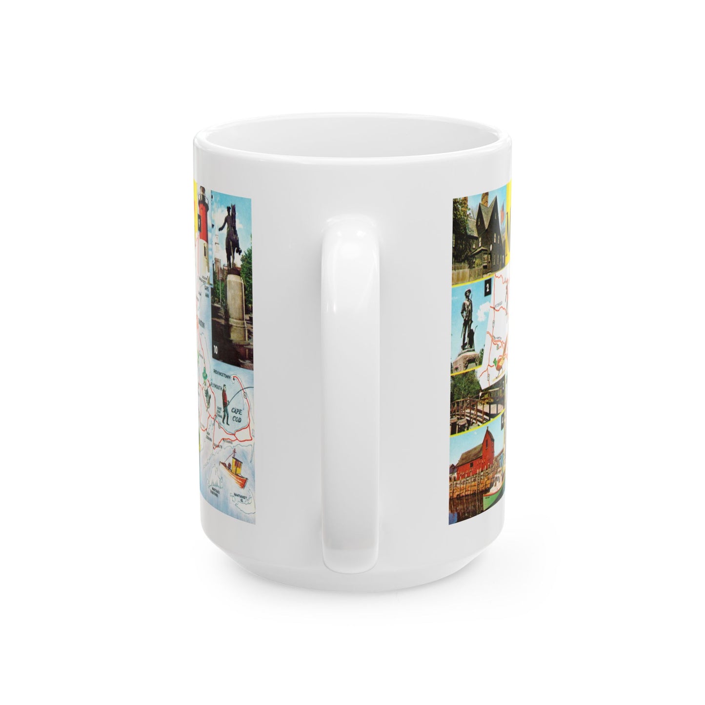 Memebly Vintage Greetings from Massachusetts MA Map Coffee Mug