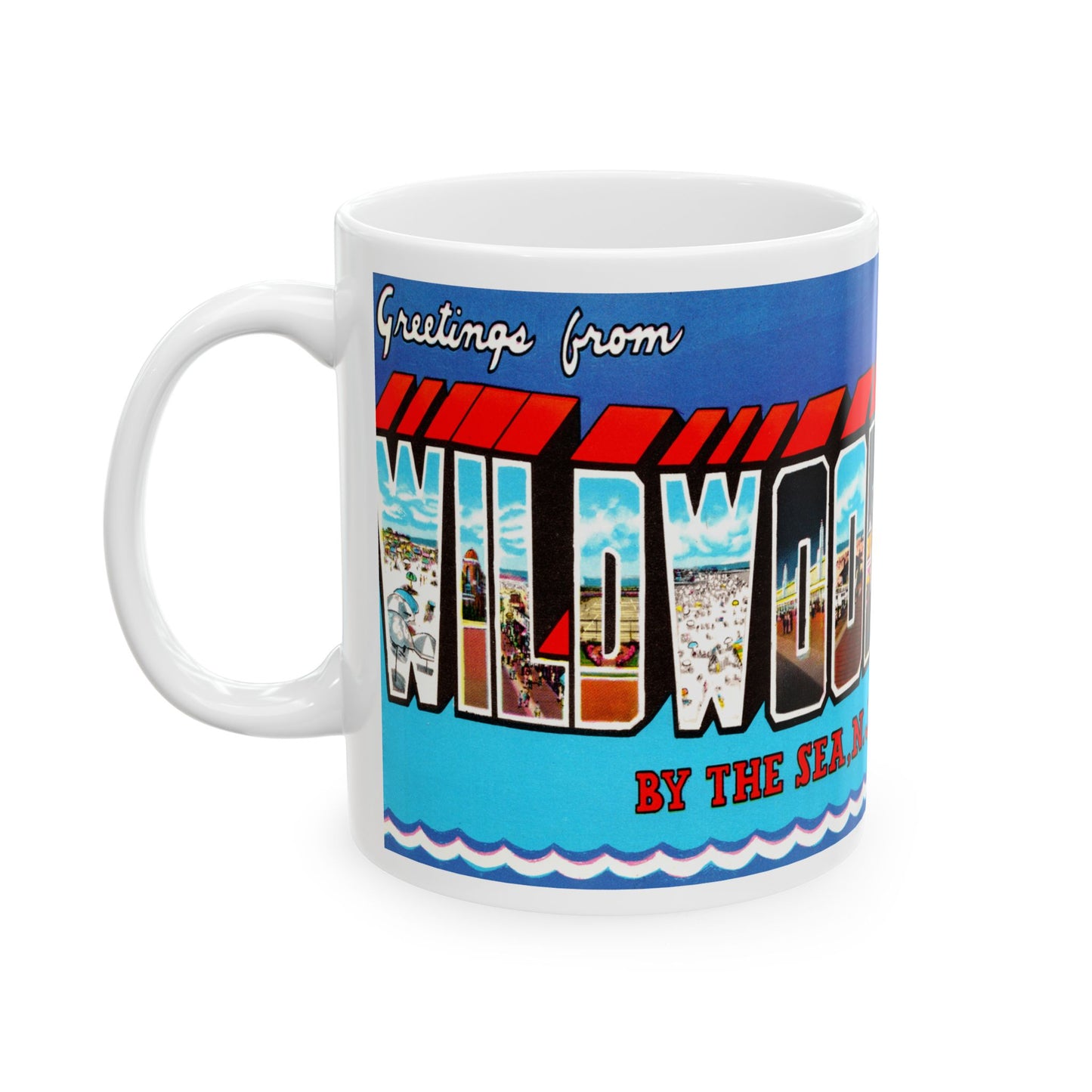 Memebly Retro Greetings from Wildwood by the Sea NJ New Jersey Coffee Mug