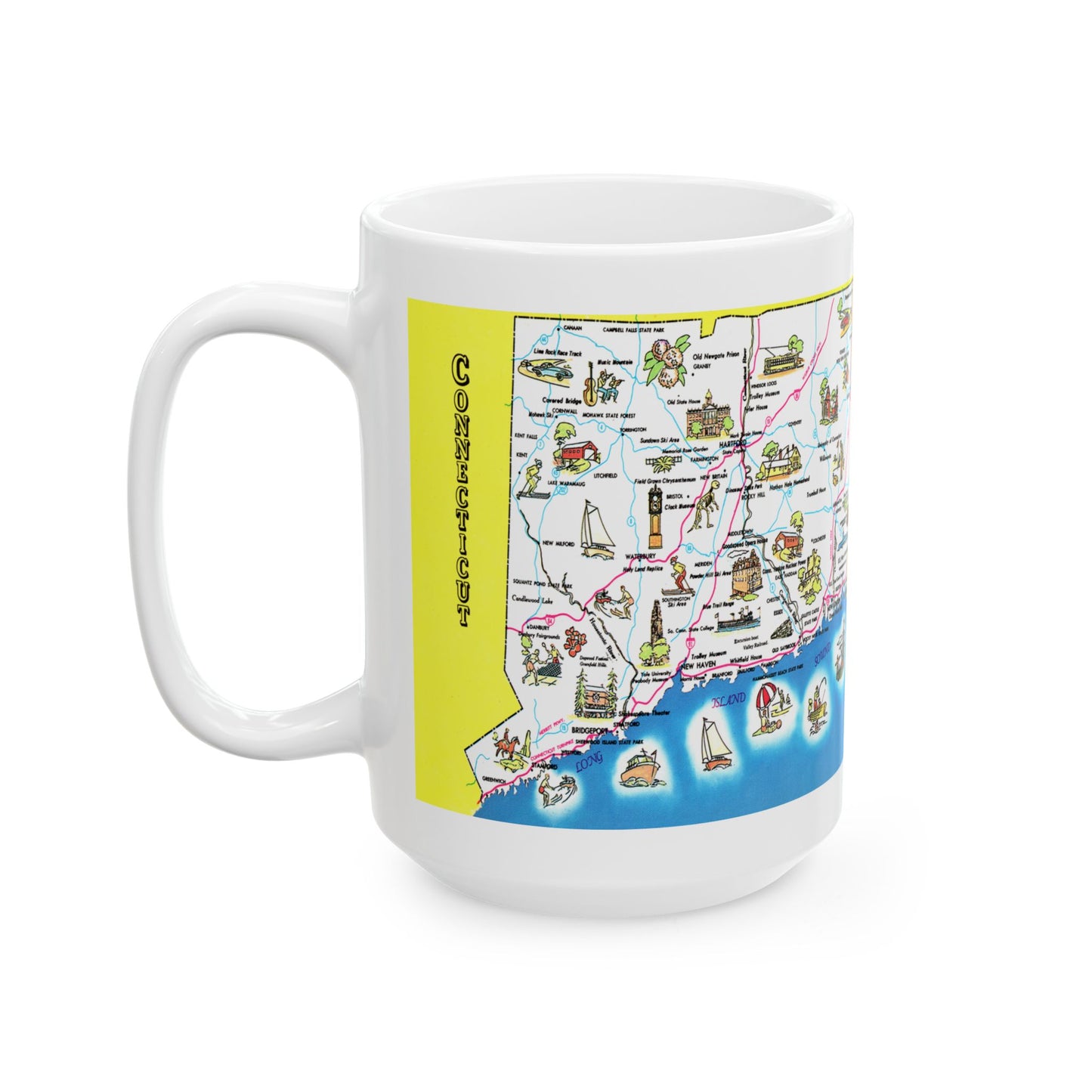 Memebly Vintage Scenic Retro Connecticut Map Coffee Mug