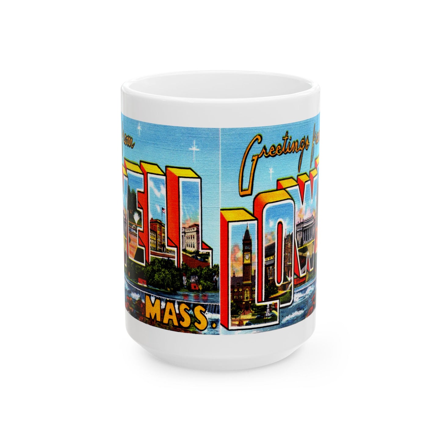 Memebly Vintage Greetings from Lowell MA Massachusetts Coffee Mug