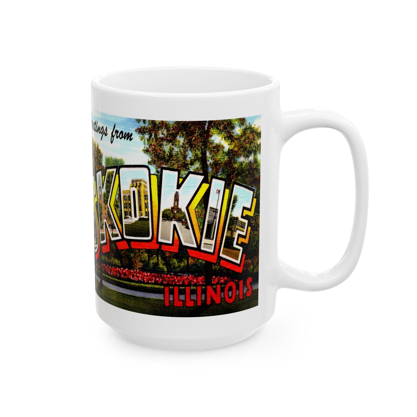 Memebly Scenic Vintage Greetings from Skokie IL Illinois Coffee Mug