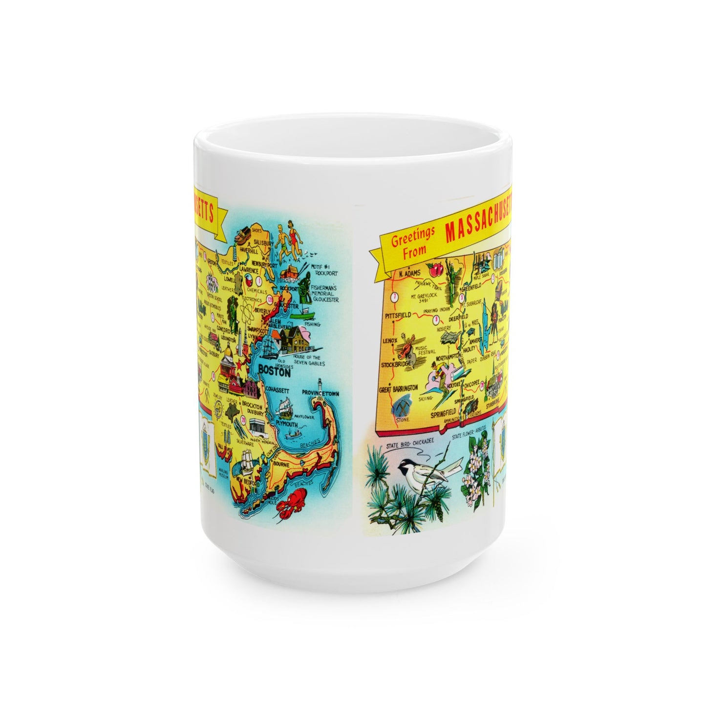 Memebly Retro  Greetings from Massachusetts MA Map Coffee Mug