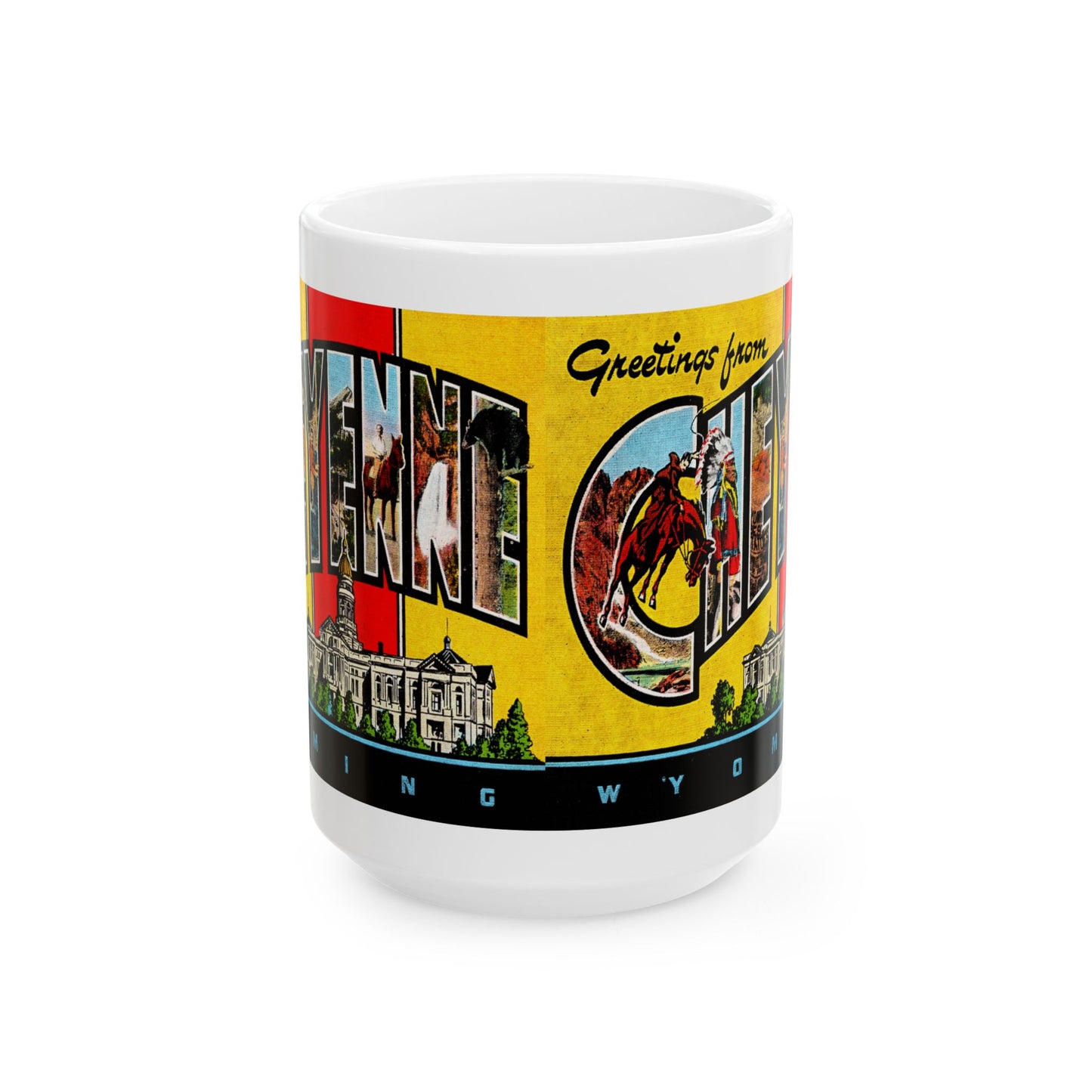 Memebly Vintage Greetings from Cheyenne WY Wyoming Coffee Mug