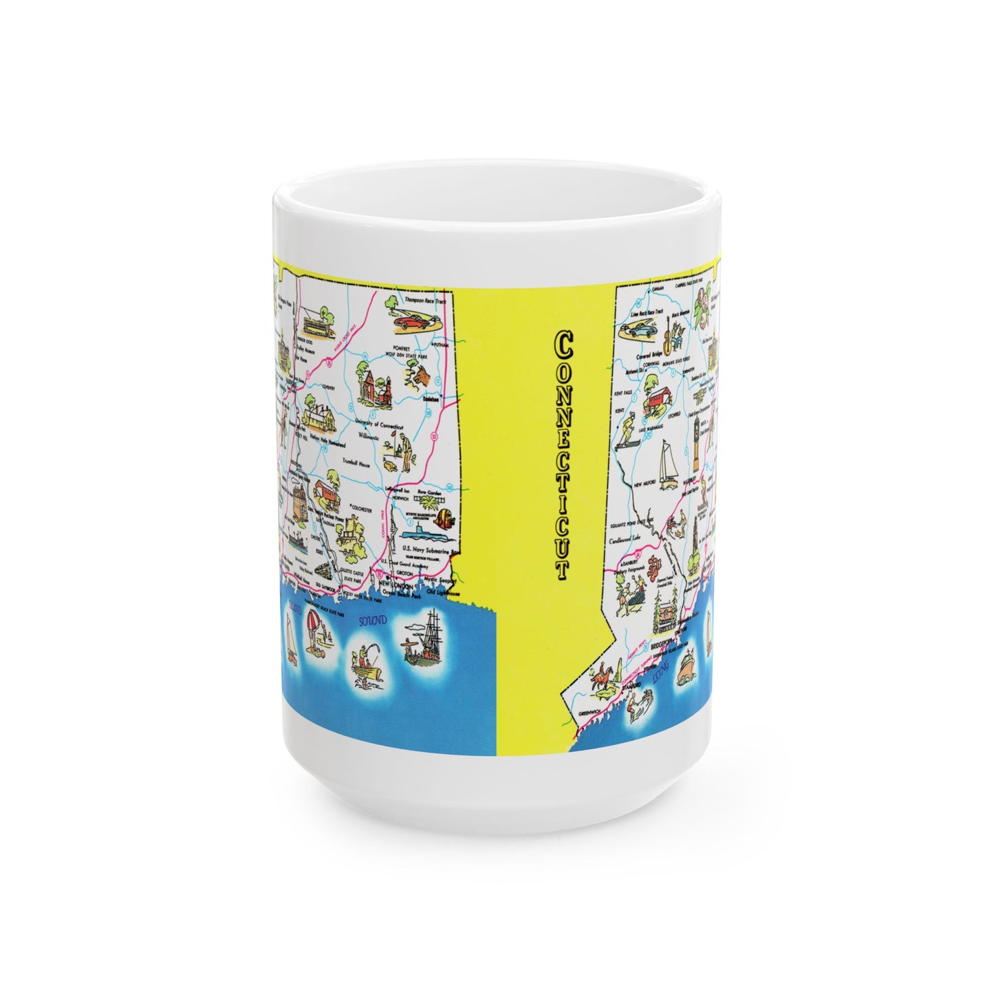 Memebly Vintage Scenic Retro Connecticut Map Coffee Mug