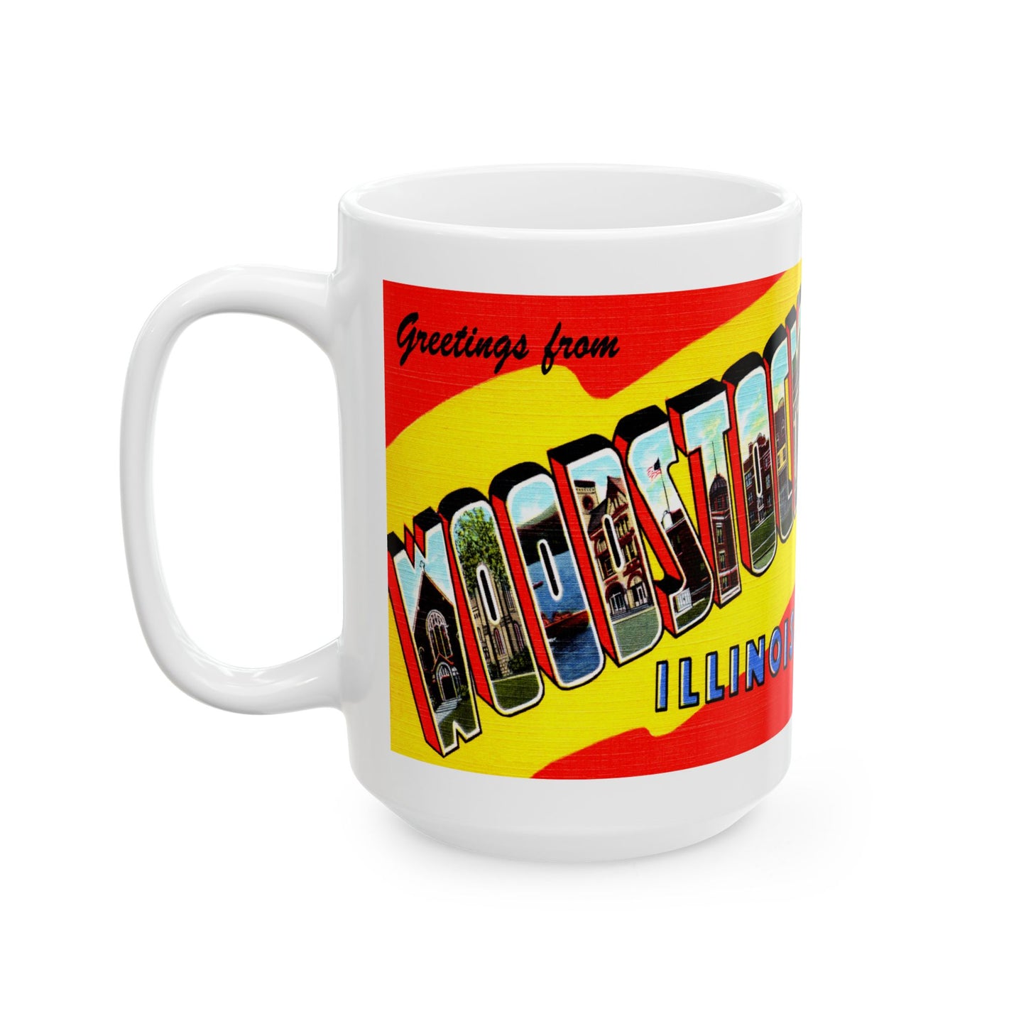 Memebly Vintage Greetings from Woodstock IL Coffee Mug