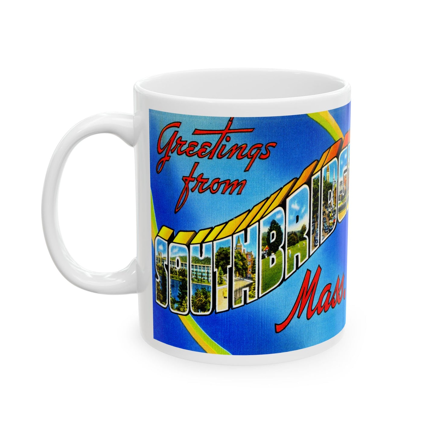 Memebly Vintage Greetings from Southbridge MA Massachusetts Coffee Mug