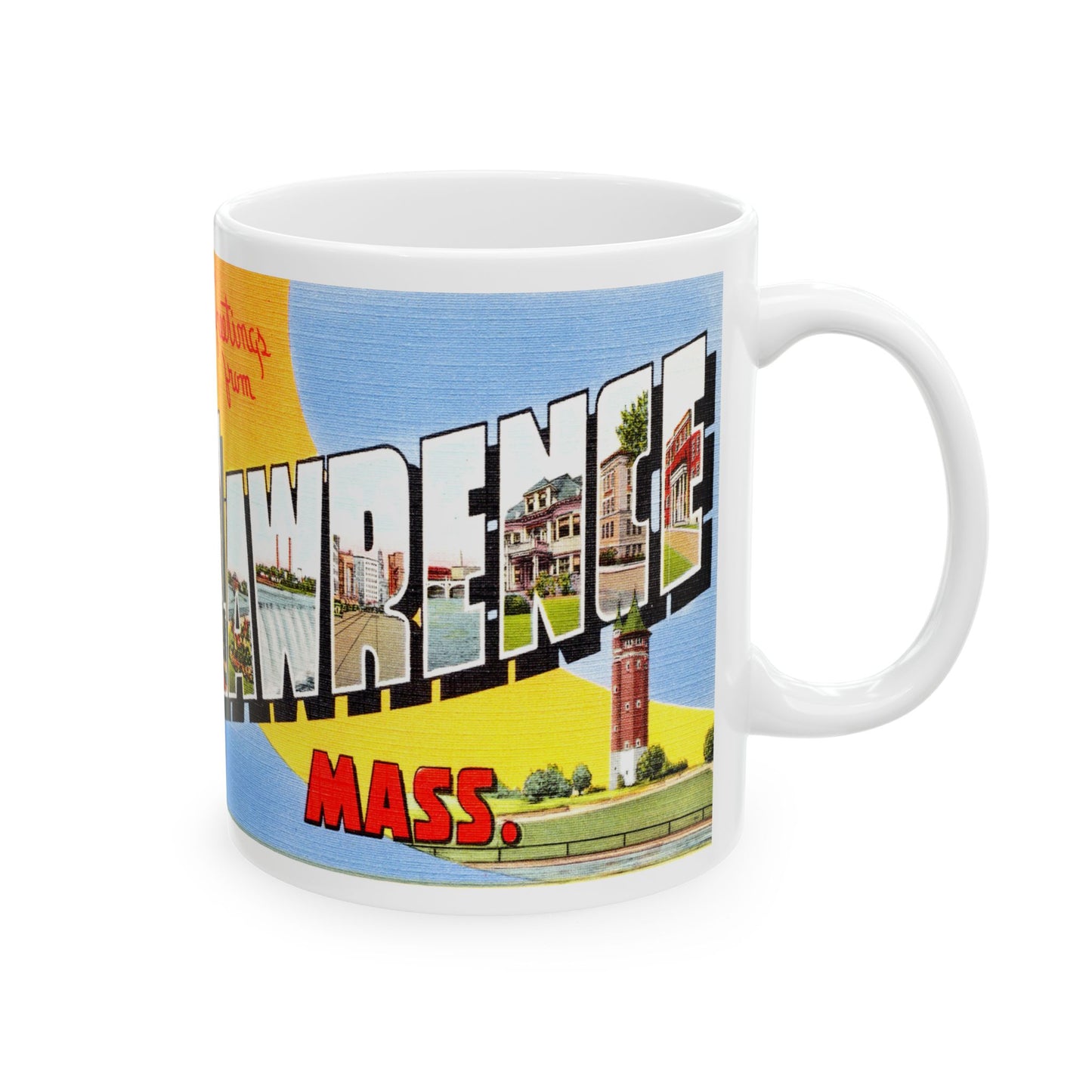 Memebly Scenic Vintage Greetings from Lawrence MA Massachusetts Coffee Mug