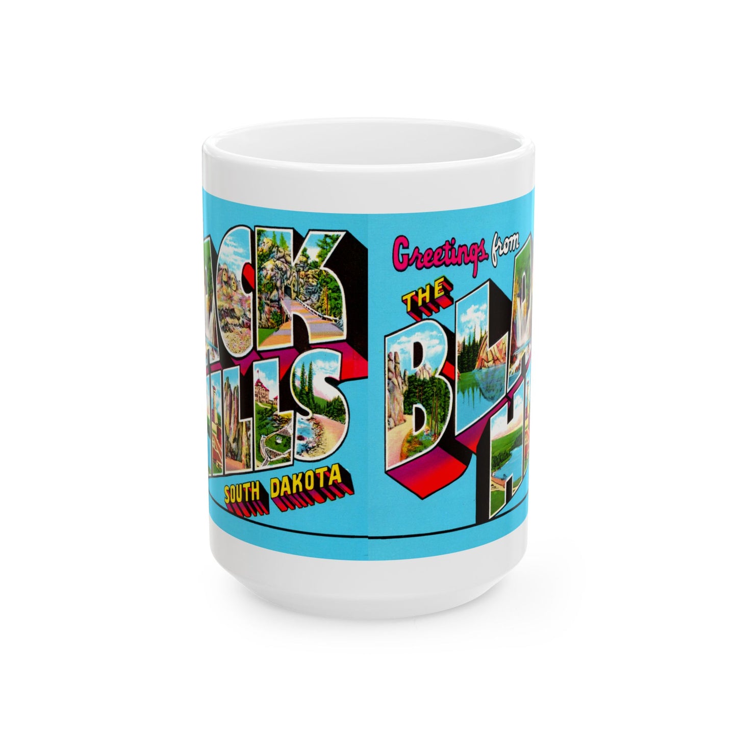 Memebly Colorful Retro Greetings from Black Hills SD South Dakota Coffee Mug