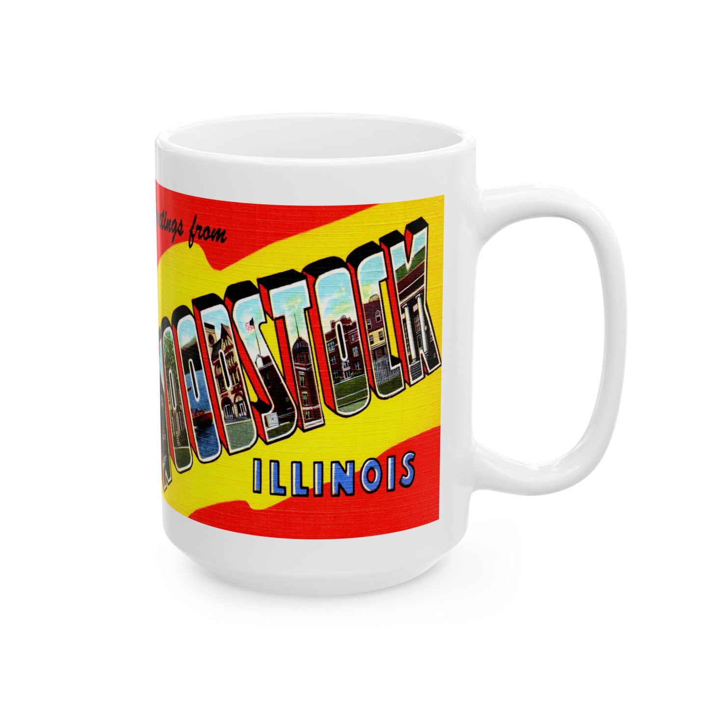 Memebly Vintage Greetings from Woodstock IL Coffee Mug