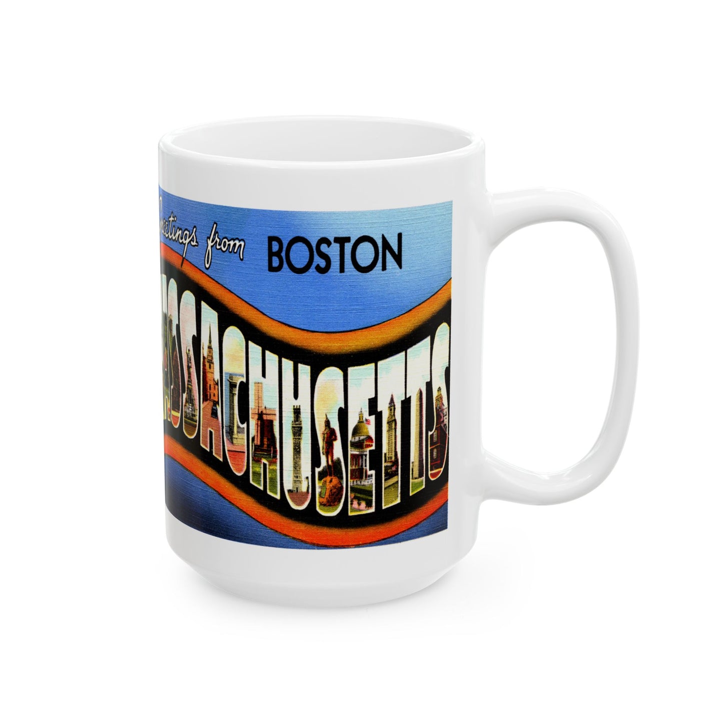 Memebly Vintage Greetings from Boston MA Massachusetts Coffee Mug