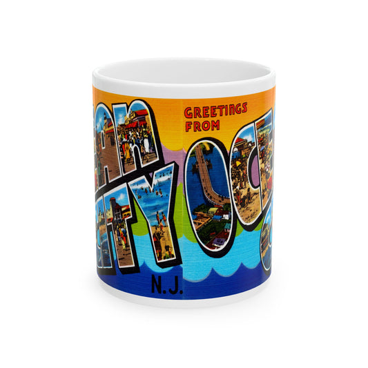 Memebly Colorful Vintage Beach Greetings from Ocean City NJ New Jersey Coffee Mug