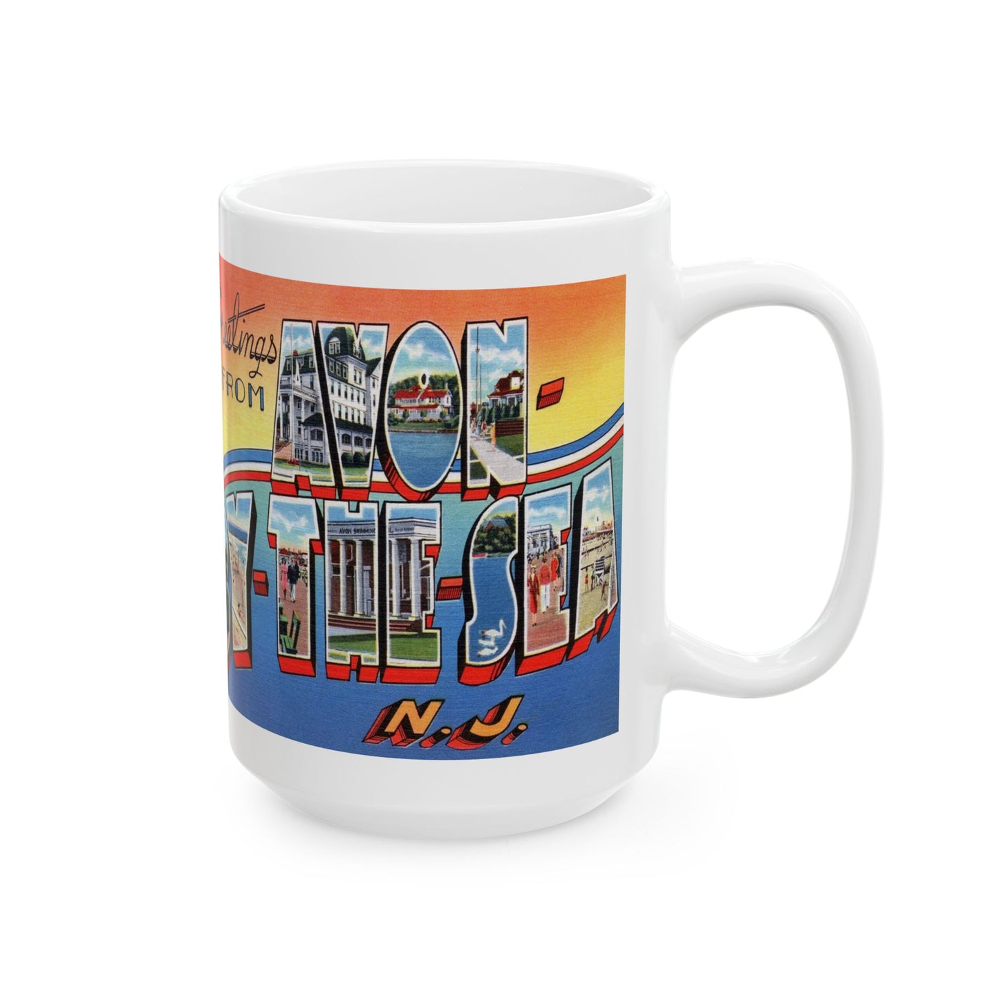 Memebly Vintage Greetings from Avon by the Sea NJ New Jersey Coffee Mug