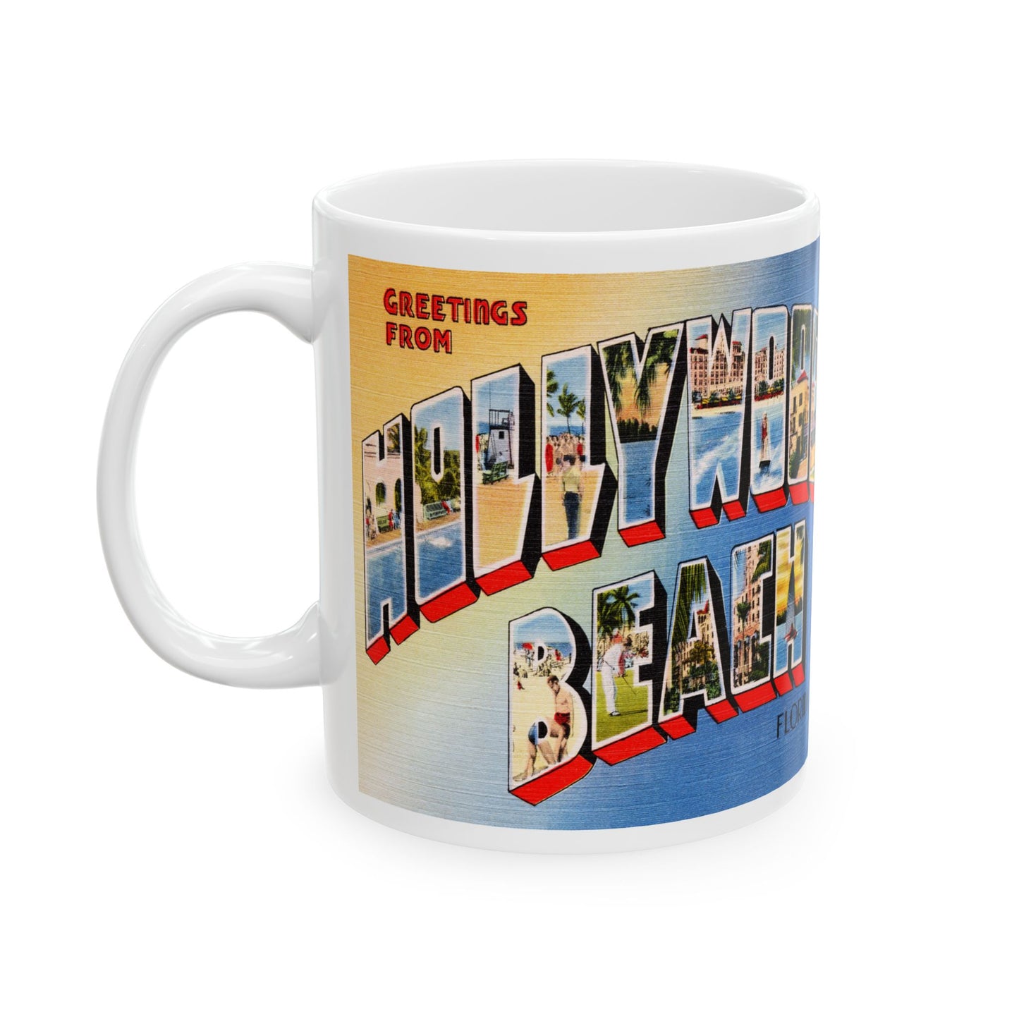 Memebly Retro Greetings from Hollywood Beach FL Florida Coffee Mug