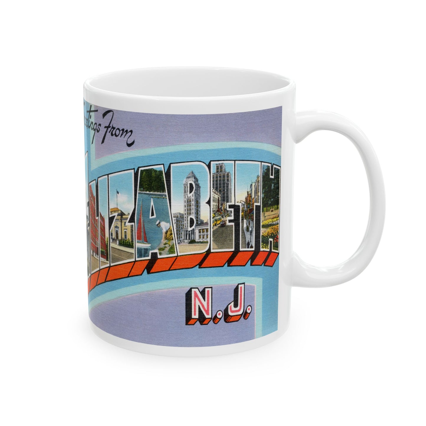 Memebly Vintage Greetings from Elizabeth NJ New Jersey Coffee Mug