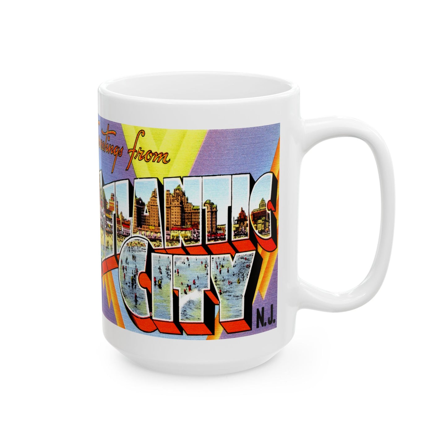 Memebly Vintage Greetings from Atlantic City NJ New Jersey Coffee Mug - Violet Image