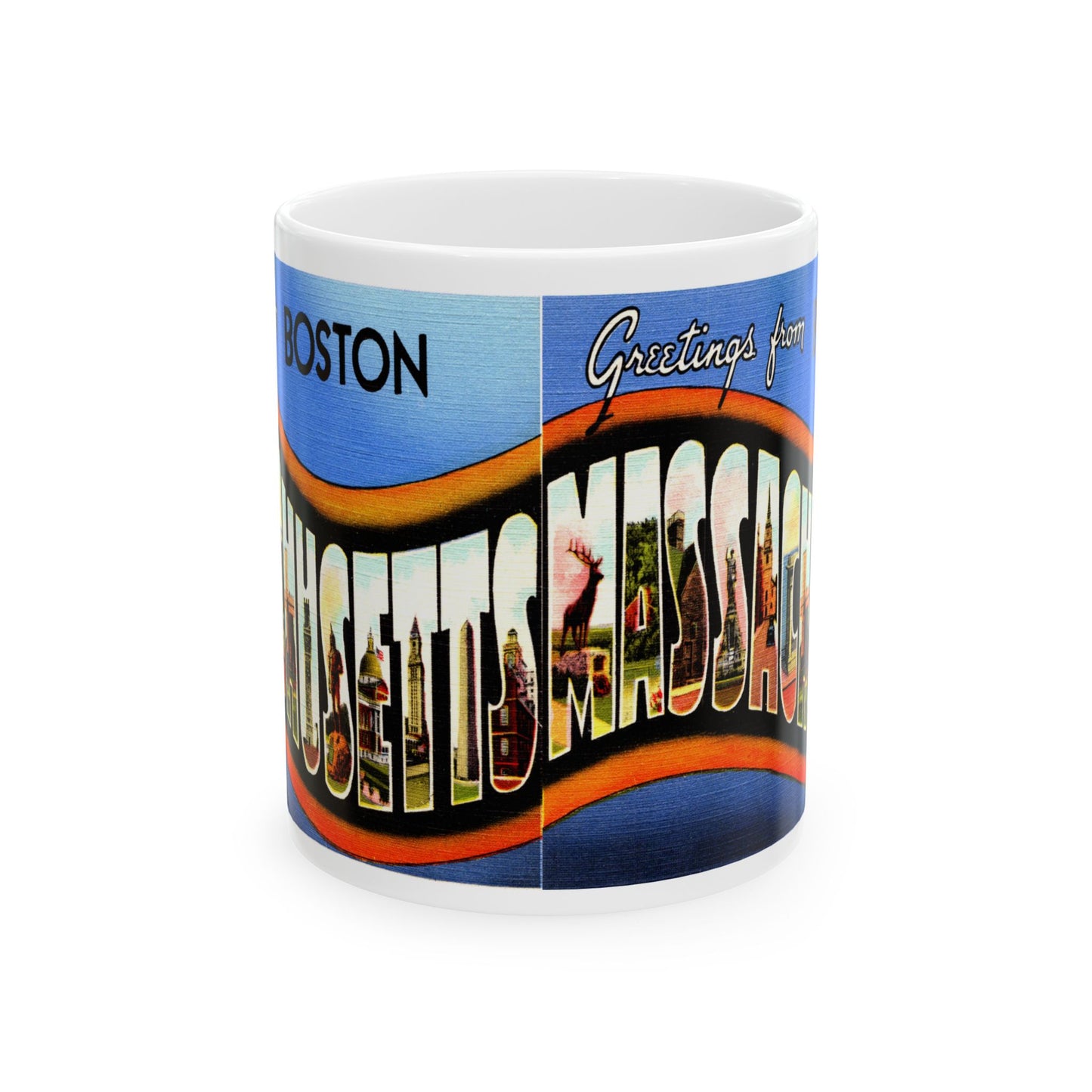 Memebly Vintage Greetings from Boston MA Massachusetts Coffee Mug