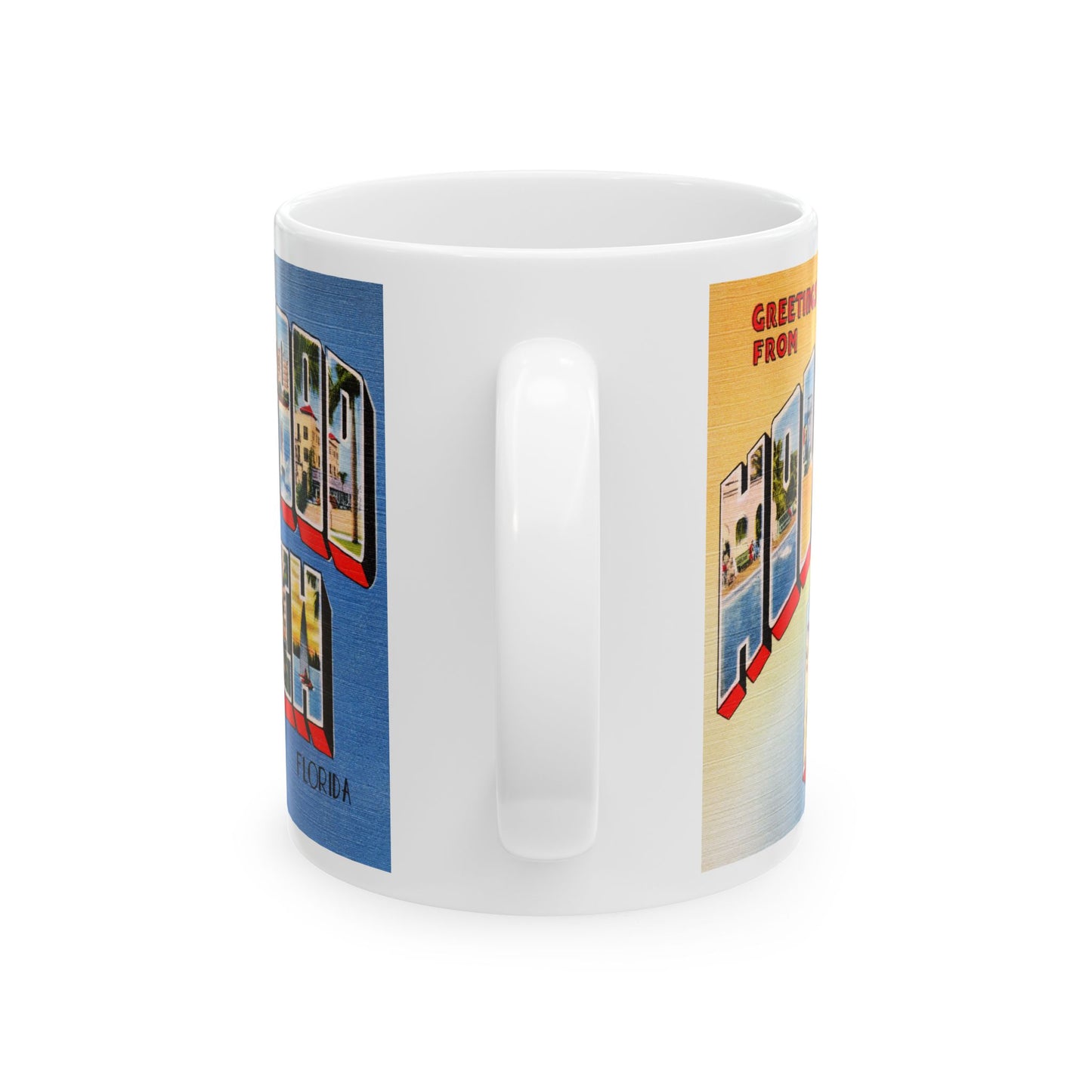 Memebly Retro Greetings from Hollywood Beach FL Florida Coffee Mug