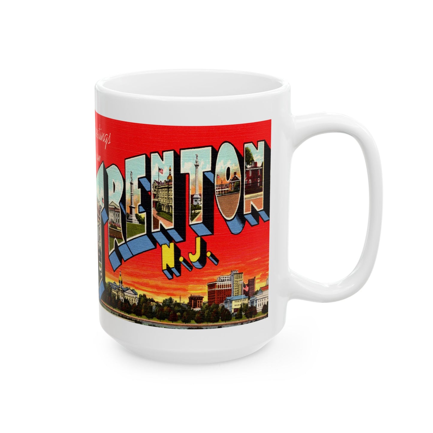 Memebly Vintage Greetings from Trenton NJ New Jersey Coffee Mug