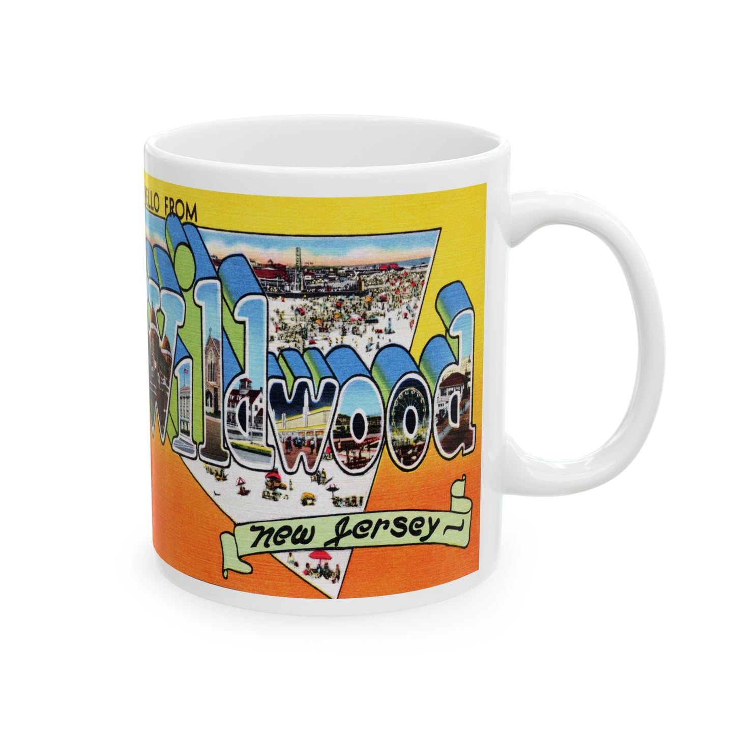 Memebly Scenic Retro Beach Greetings from Wildwood New Jersey Coffee Mug