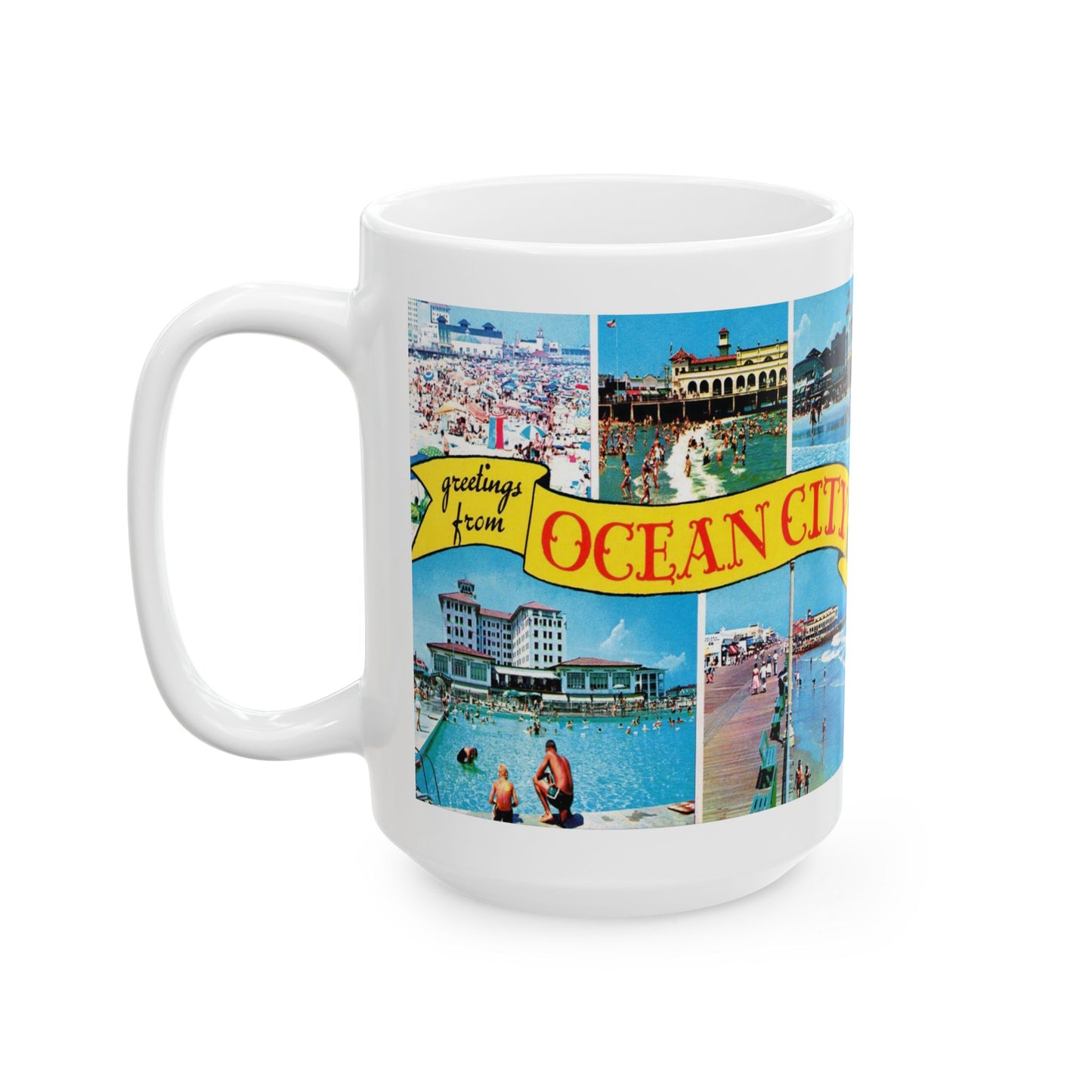 Memebly Retro 1950s Greetings from Ocean City NJ New Jersey Coffee Mug