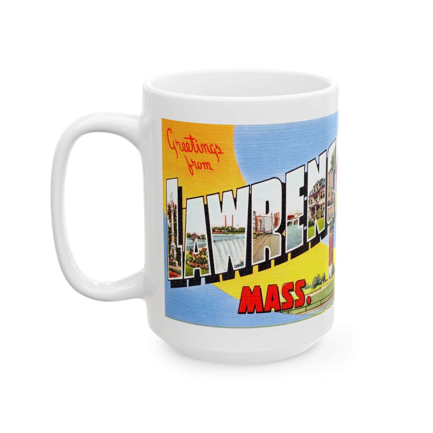 Memebly Scenic Vintage Greetings from Lawrence MA Massachusetts Coffee Mug