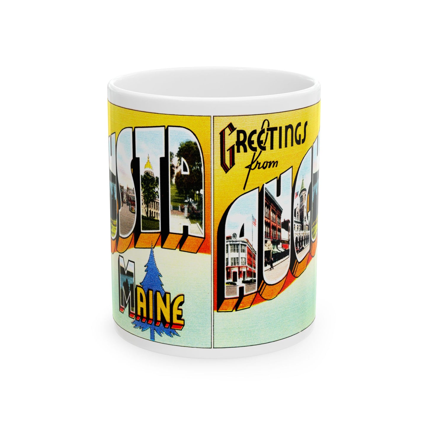 Memebly Vintage Greetings from Agusta ME Maine Coffee Mug