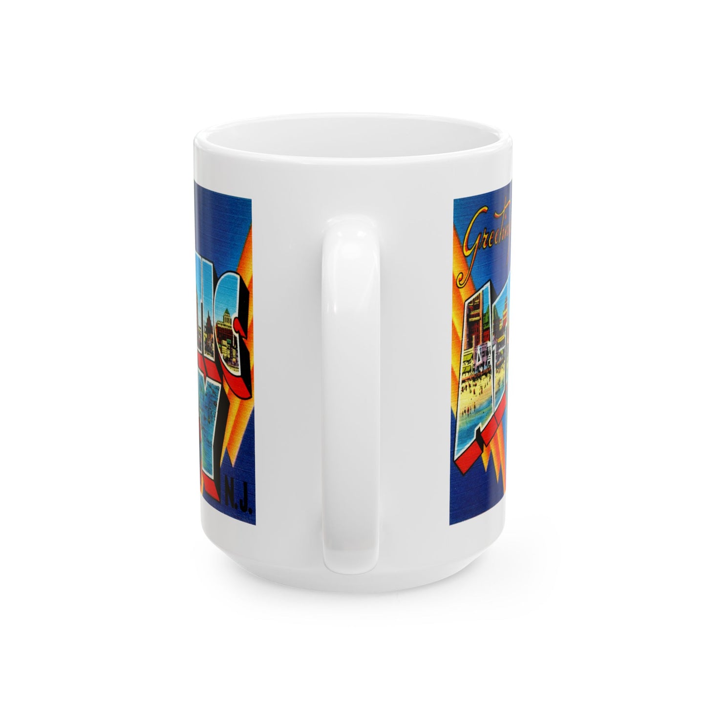 Memebly Vintage Greetings from Atlantic City NJ New Jersey  Coffee Mug - Blue Image