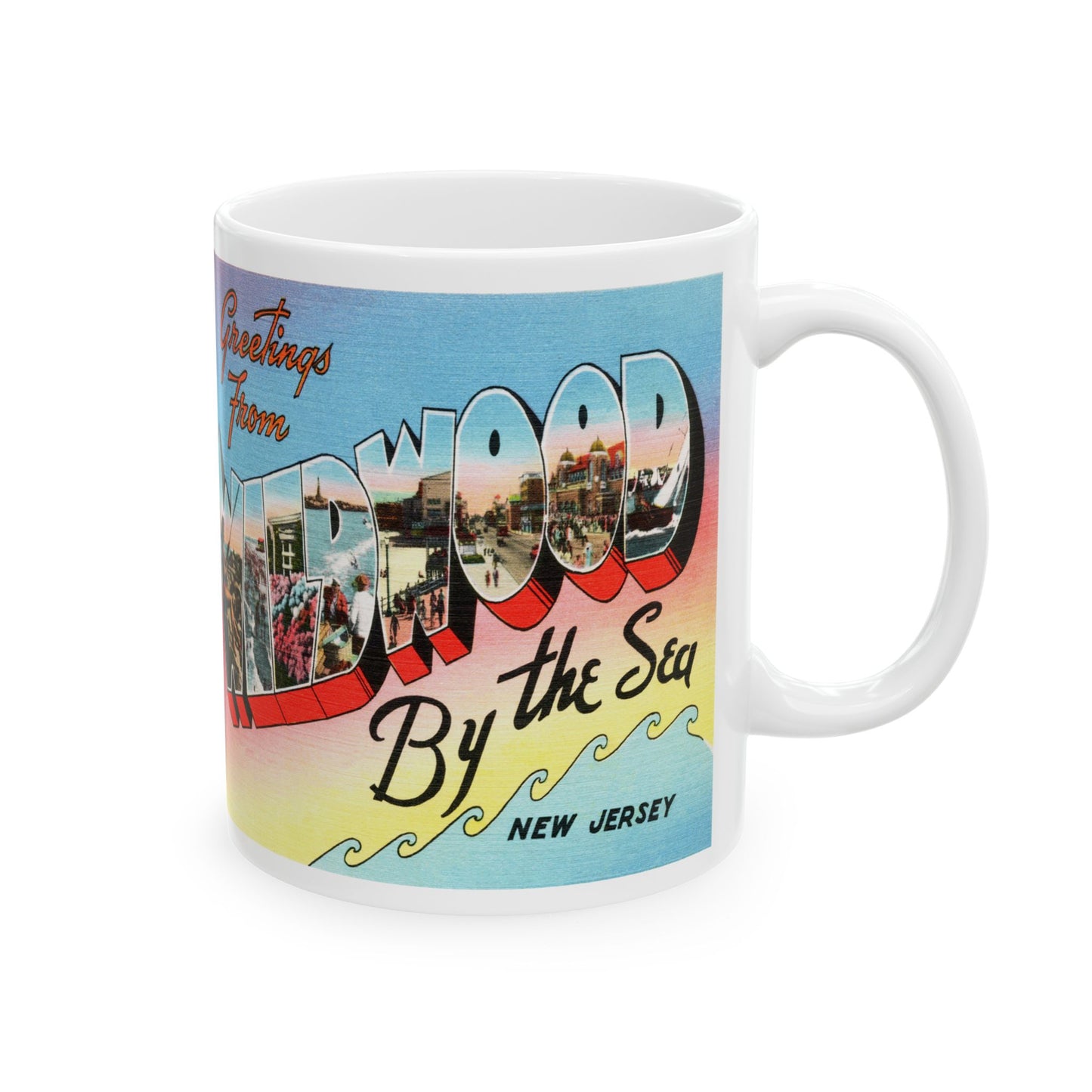 Memebly Vintage Waves Greetings from Wildwood by the Sea NJ New Jersey Coffee Mug