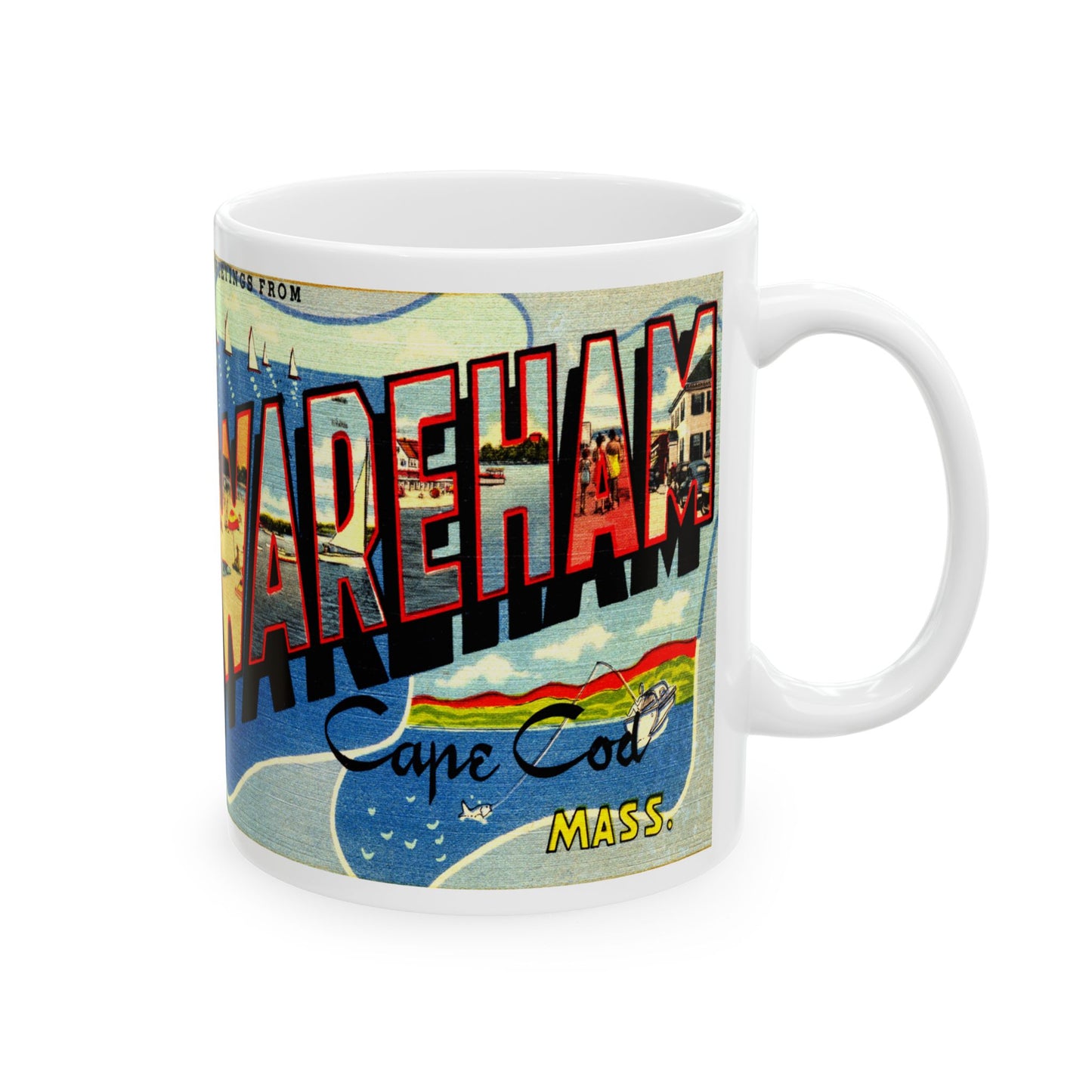 Memebly Scenic Vintage Greetings from Wareham Cape Cod MA Massachusetts Coffee Mug