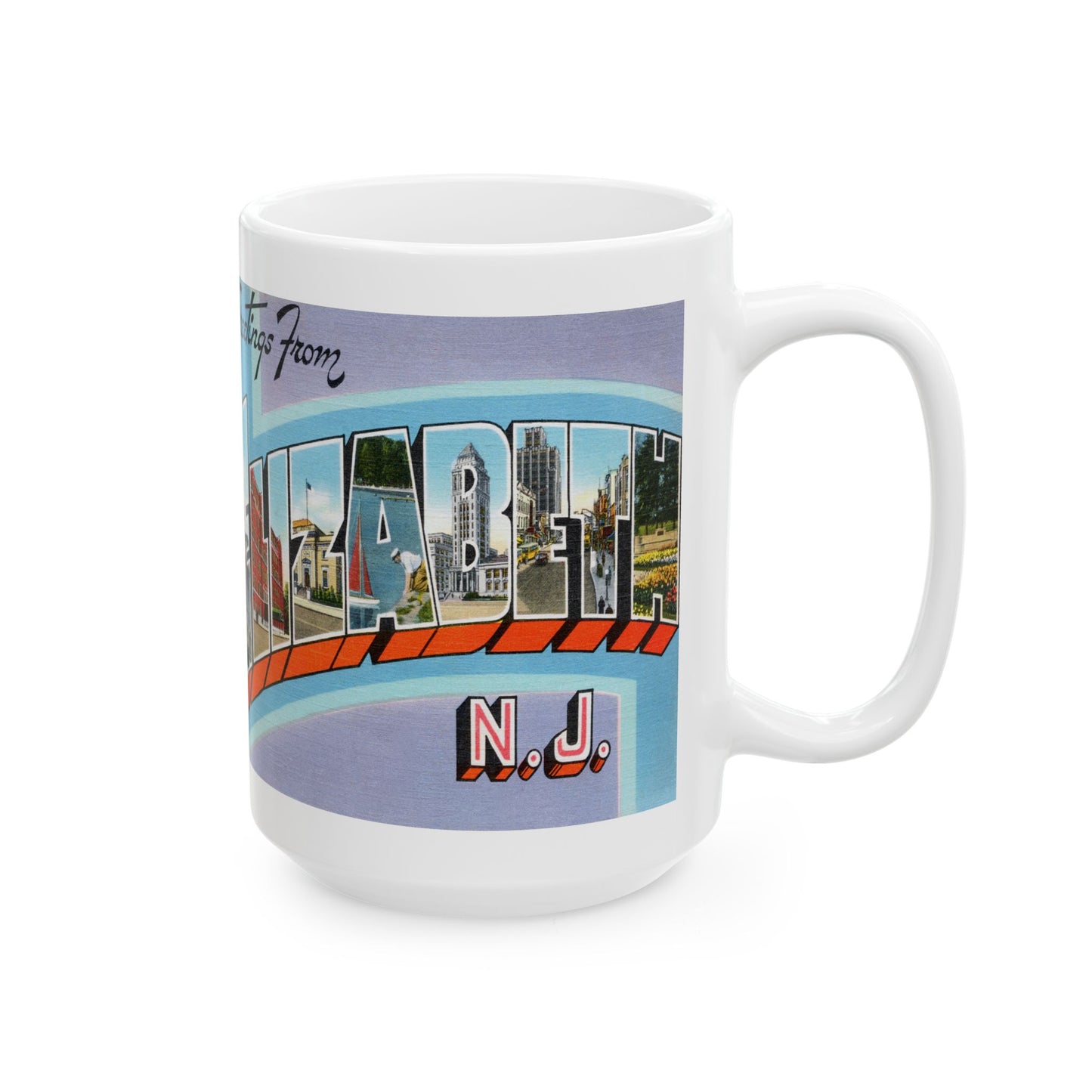 Memebly Vintage Greetings from Elizabeth NJ New Jersey Coffee Mug