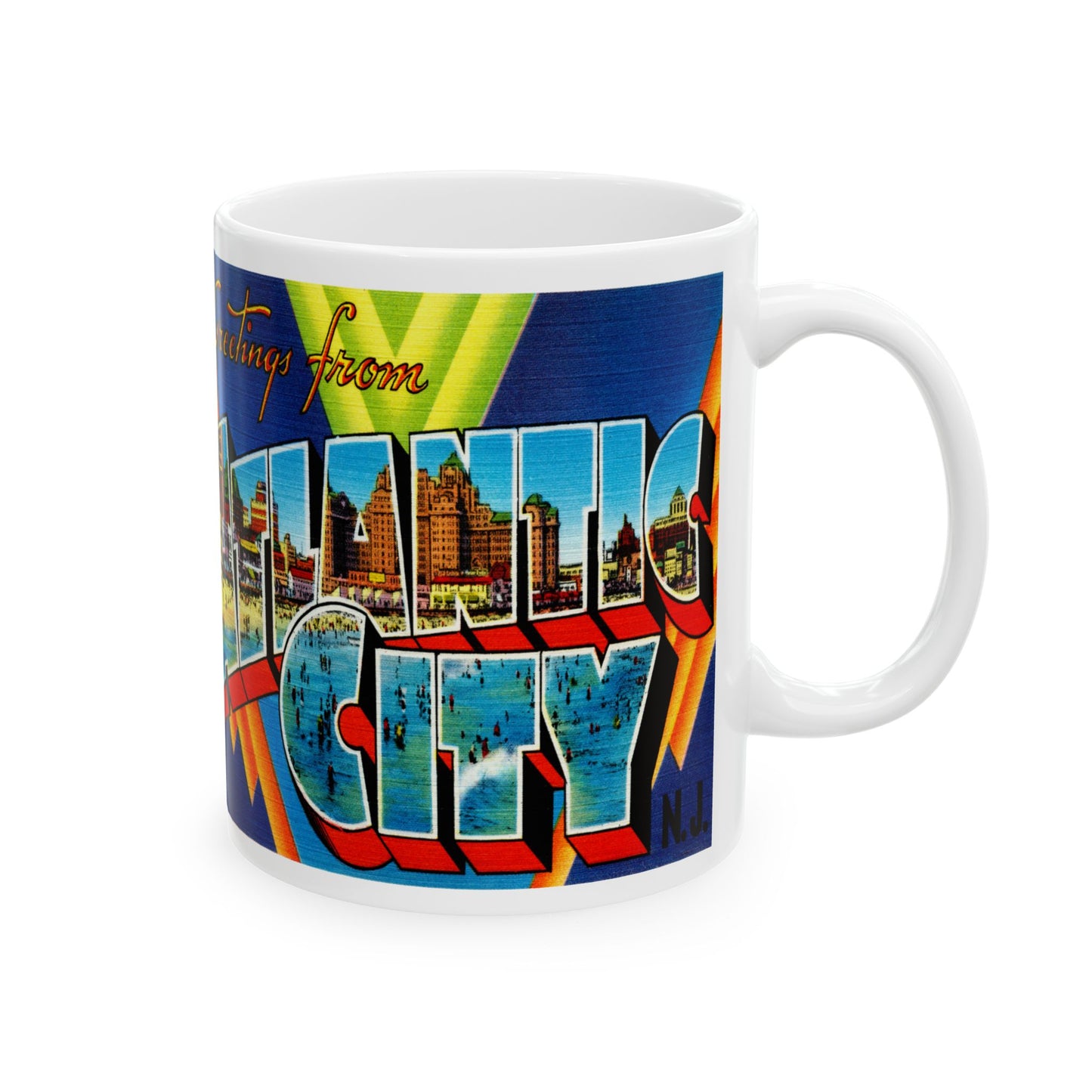 Memebly Vintage Greetings from Atlantic City NJ New Jersey  Coffee Mug - Blue Image