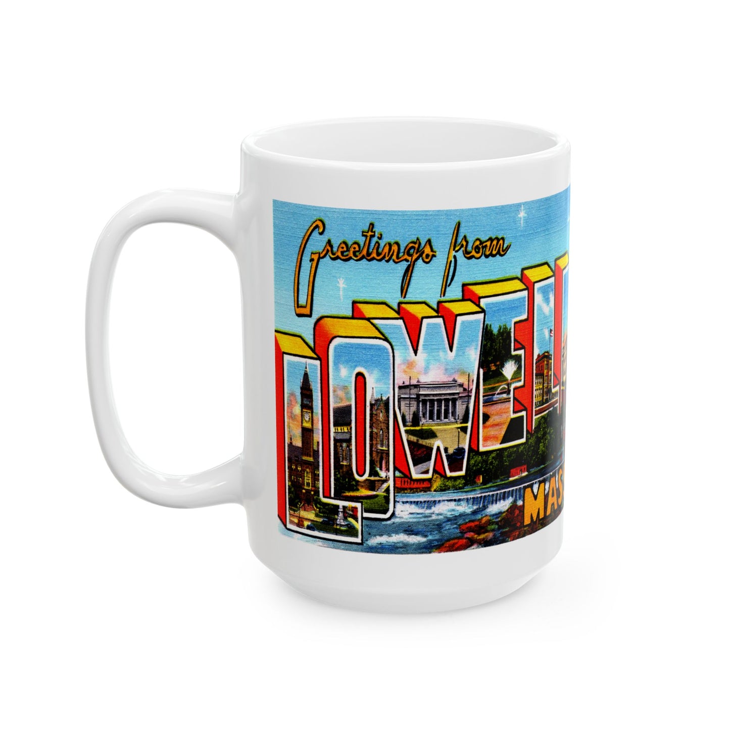 Memebly Vintage Greetings from Lowell MA Massachusetts Coffee Mug