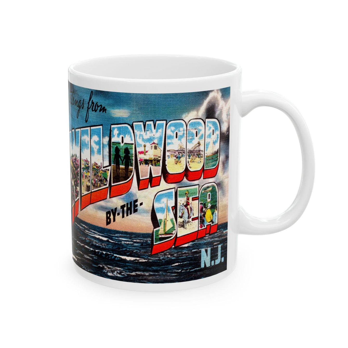 Memebly Vintage Greetings from Wildwood by the Sea NJ New Jersey Coffee Mug