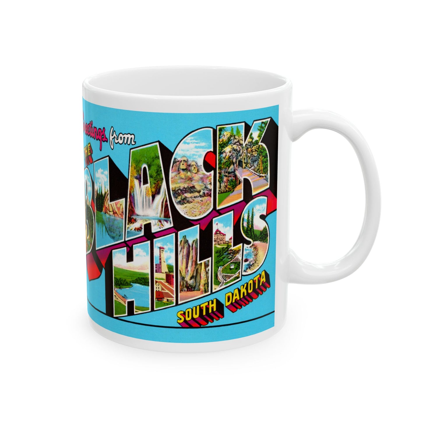 Memebly Colorful Retro Greetings from Black Hills SD South Dakota Coffee Mug