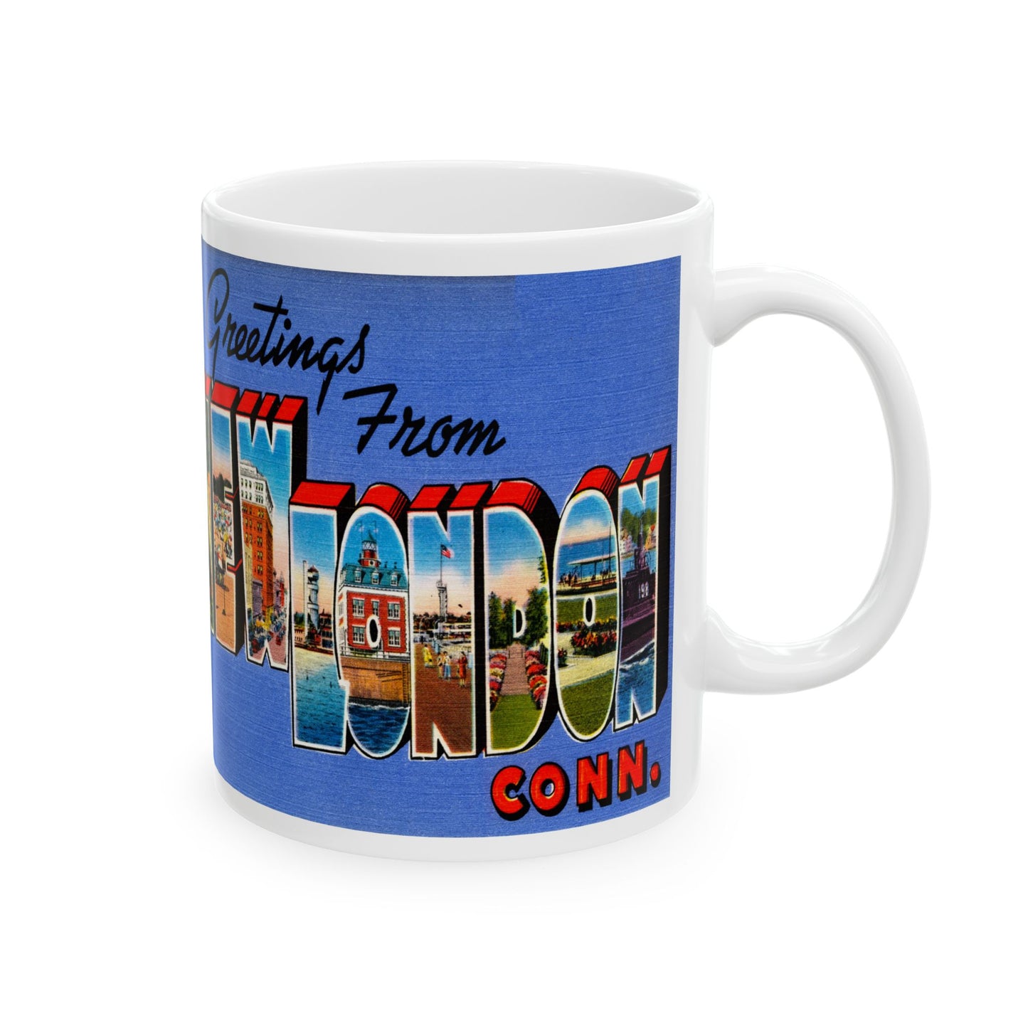 Memebly Vintage Greetings from New London CT Connecticut Coffee Mug