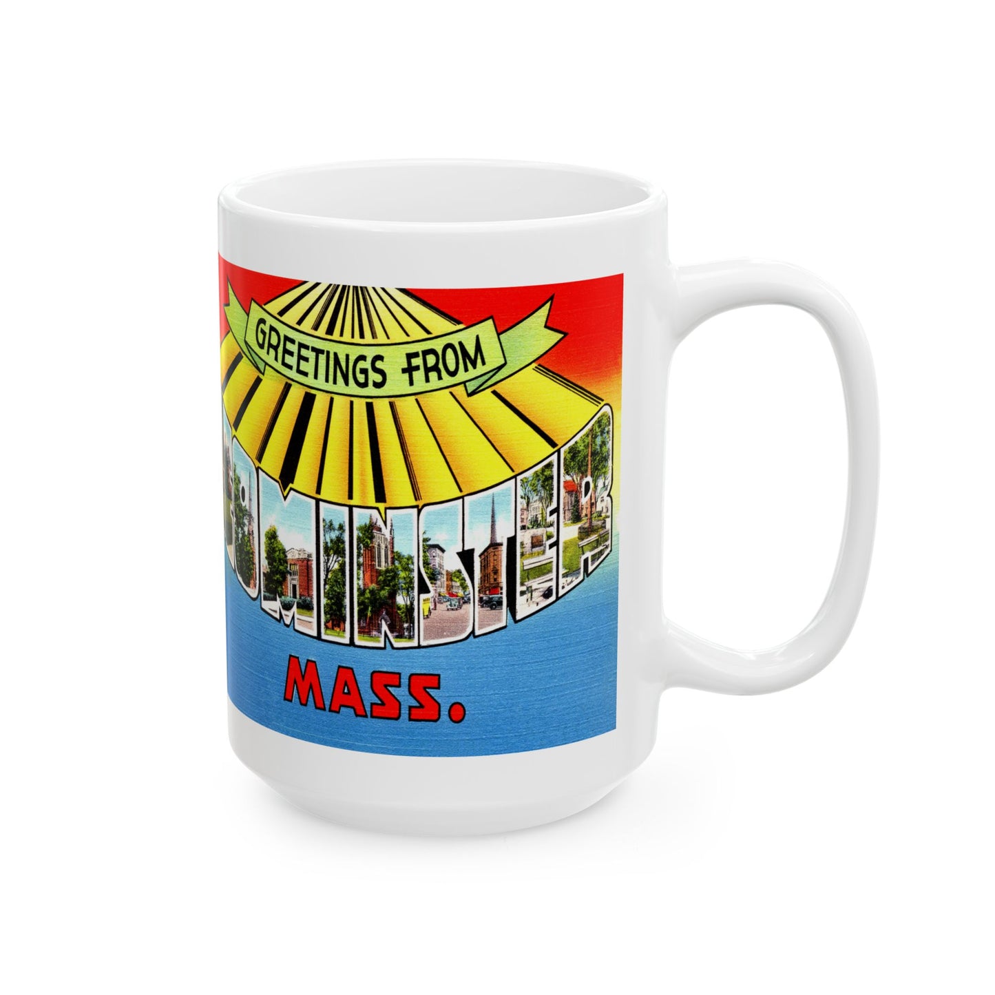 Memebly Vintage Greetings from Leominster MA Massachusetts Coffee Mug