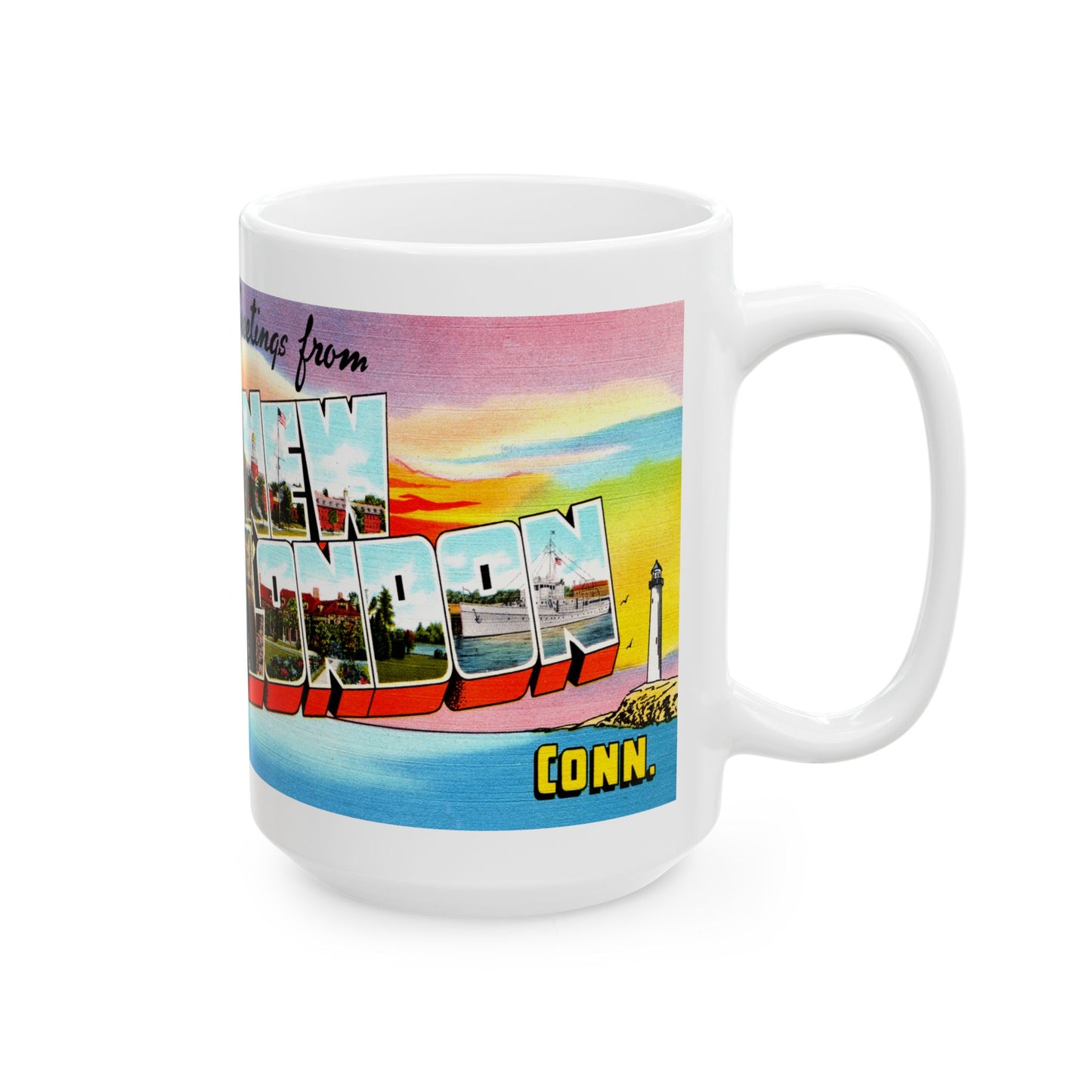 Memebly Retro Greetings from New London CT Connecticut Coffee Mug